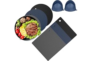 Sottopentola Silicone Set di 8 Uktunu 6 Pezzi Presine in Silicone, 2 Pezzi Guanto da Forno, Sottobicchieri Antiscivolo Anti-Scottatura per Cucina Resistente al Calore Fino a 230 °C Apribottiglie
