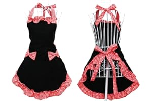 Miya® süße Prinzessin rot Küche Schürze Grillschürze mit rot & weiß Karo Muster kariert Schleife und Taschen aus Baumwolle, süßes Gechenk für Mutter, Frau, Freundin, Tochter, Schwester usw.