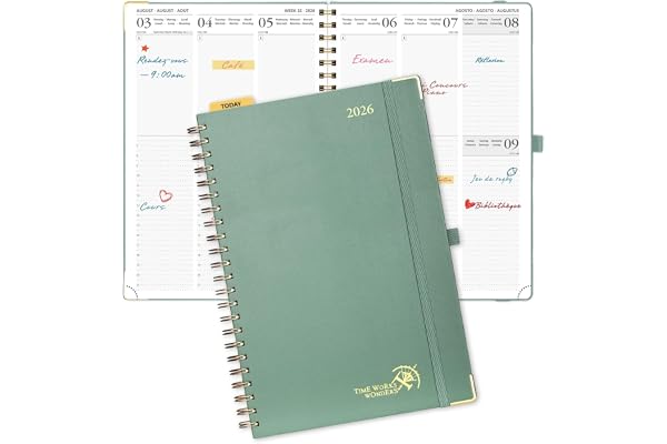 POPRUN Agenda 2026 Semainier 30 x 21 cm - Couverture Rigide Spirale, Vertical A4 Weekly Planner, D'Jan 2026 à Déc 2026-12 Mois,Avec règle signet, Papier 100 g/m², Vert Minuit