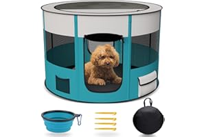 LAKWAR Parc Chiot Portable Animaux Parc pour Chiot Enclos Chien Parc pour Chiot Chien Chat Lapin, Idéal pour Les Voyages en Intérieur ou en Extérieur avec étui de Transport Gratuit 35"