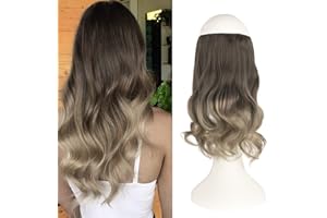 FESHFEN Extensiones de Hilo Invisible Rizadas Ondulado sin Clip de Una Pieza Extensiones de Cabello Invisible Secreta Hilo de Pesca Extensiones de Pelo Sintética Postizos para Mujer 35cm