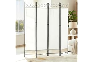 LEMROE Folding Bedroom Panel Screens with 4 Panels Privacy Screen Polyester Room Divider Screen Free Standing Home Bedroom Furniture (Cream)