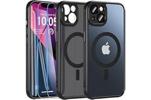 Hensinple für iPhone 13 Hülle [3 in 1] mit 2 Stück Panzer Schutz Glas, Kompatibel mit MagSafe, Magnetische Handyhülle Stoßfest Kratzfest Matt Schutzhülle Case für iPhone 13 (Schwarz)