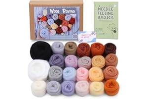 Reovin Wollvlies, 23 Farben Filzwollevlies in Großen Mengen Zum Nadelfilzen, Nadelfilz-Zubehörset Mit Anleitung Für Anfänger, Filzwolle Für DIY-Handarbeiten Und Dekoration