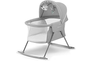 ‎KK KINDERKRAFT kk Kinderkraft Kinderkraft Kinderbett 3 in 1 lOVI, Kinderreisebett, Stubenwagen, Babywiege, Baby Wippe, Zusammenklappbar, Einfach Transport, mit Zubehör, Tasche, Moskitonetz,von Geburt bis 9 kg, Grau