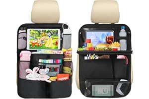 XIAOEVER 2 Pack Backseat Car Organizer, Car Seat Organiser for Kids, BackSeat Protector with Touch iPad Tablet Holder, Foldable Table Tray and Multi Pockets, Car Tidy Organiser for Snacks Bottles Toys