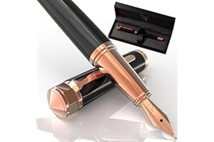 Ellington Pens Luxury Fountain Pen Set- Fountain Pens for Writing - Smooth Medium Nib - Includes Refillable Ink Converter, 3 Ink Cartridges [Black & Blue], Gift Box - Elegant Calligraphy