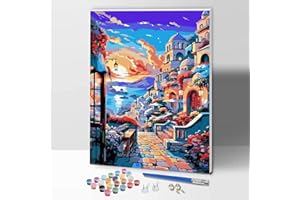 ifymei Peinture par numéros pour adultes avec cadre, kit d'art DIY avec pinceau et pigment acrylique, 30 x 40 centimètres mer ville dessin peinture