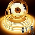 BERIXDEEP COB LED Strip 3m, Dotless LED Strip with Remote and Power Supply, DC24V, CRI>90, 8mm Width, Dimmable Continuous LED Strip Lights for Bedroom Decoration, Warm White 2700K
