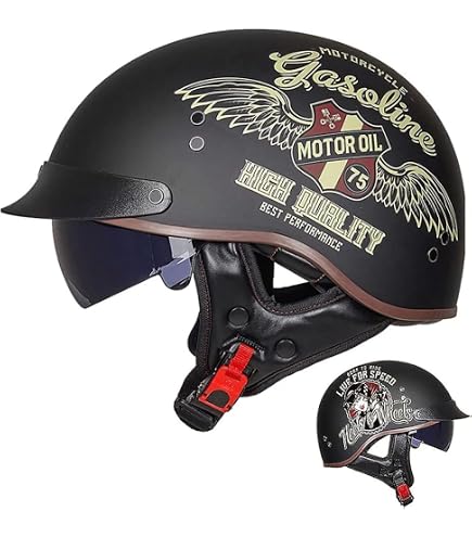 Casque Moto Homologué Homme - Casque Bol Vintage Jet ECE Pour Scooter Et Moto, H-XL (61-62cm)