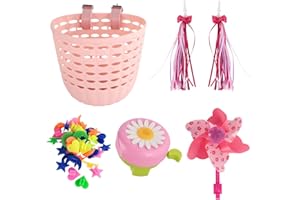 CMANLNYK Kids Bike Basket Set - Bike Scooter Accessories Kids Cute and Fun Kids' Bike Accessories, Including Cycling Baskets, Bicycle Bells, Bow Tassel, Spokes Beads and Windmills, Bicycle Decorations for Girl