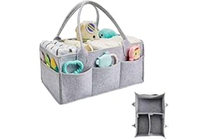 Comioke Filcowa torba na pieluchy dla niemowląt, organizer na pieluchy, przenośny, duża torba do przedszkola, z wymiennymi przegródkami na komodę do przewijania, gryzaki, pieluchy, najlepszy prezent