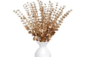 RXKFIGX 24 PCS Artificial Plants Eucalyptus Decoration, Gold Flowers, Natural Eucalyptus Dried Flowers, Eucalyptu Leaves, Dried Eucalyptu Artificial Plant Branches for Bouquet,Wedding Parties, Party