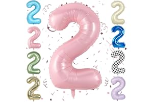 SOWIDE Pink 40 Inch Number 2 Balloon,Large Self Inflating Pastel Pink Foil Number Balloons 0-9 for Boys Girls,Digit Two Balloons for 2nd Birthday Party Decorations Supplies