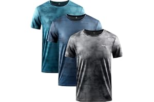 Sport T-shirt för män, 1–3-pack, kortärmad, rund hals, andas, snabbtorkande, funktionell skjorta, löpskjorta, fitnessskjorta, träningströja för löpning, träning, bodybuilding, 0228 blå1+blå2+grå, XL