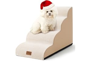 COZY KISS Hundetreppe für Kleine Hunde 50cm, Haustiertreppe für Bett aus Hochdichtem Schwamm, Hunde Treppe Hunderampe mit Waschbarem Bezug und Rutschfestem Boden, 40x72x50cm, 4 Stufen, Beige