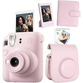 Instax mini 12 Pembe Fotoğraf Makinesi-10'lu Film-&Ccedil;er&ccedil;eve-Kare Alb&uuml;m ve Deri Kılıf Seti