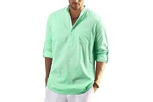 Enlision Męska codzienna bawełniana koszula z długim rękawem, typu henley, zapinana na guziki, letnia lekka koszula