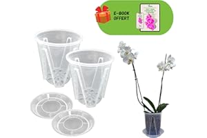 JARDEN® Lot 2 Pots Diamètre 18 cm en Plastique Transparent pour Orchidées, Vases Rigides avec Trous de Drainage et Soucoupe, Accessoire de Culture de Plantes et Fleurs Intérieures et Extérieures