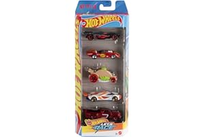 Hot Wheels Toy Cars, Set of 5 1:64 Scale Die-Cast Cars Featured in the Kids Animated Netflix Series Let’s Race, JDR20