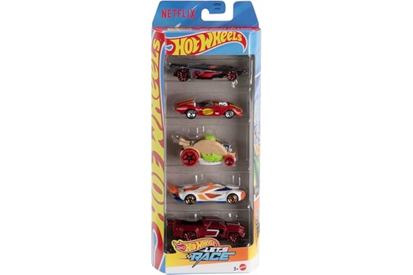 Hot Wheels Coffret 5 Véhicules Let’s Race, 5 véhicules à l’échelle 1/64 inspirés de la série d’Animation Netflix Let’s Race, JDR20