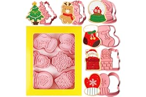Leesgel Cortador de galletas de Navidad para hornear, 6 piezas en relieve prensable en 3D cortador de pastelería formas sello de galletas para Navidad, kit de decoración de fiestas, suministros