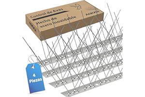 AOKKR Pinchos Antipalomas Acero Inoxidable, 1 Metros 4 Piezas Ahuyentador de Pajaros con Bridas para Cables, Espanta Gaviotas Pinchos Palomas Anti Pájaros para Balcon Canalón Ventana Terraza