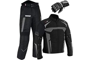 PROFIRST Motorbike Suit - Motorcycle Gloves Armoured 2 Piece Suit Motorbike Waterproof Suits Jacket with Trouser CE Armor For All Weather Mens