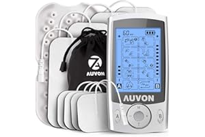 AUVON Dual Channel TENS Machine for Pain Relief, TENS Unit Muscle Stimulator with 20 Modes, 2" and 2"x4" TENS Pads Replacement
