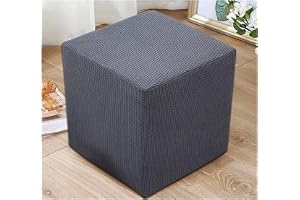 Copri Pouf Elasticizzato BEDSETS - Fodera Quadrata In Tessuto Jacquard Grigio, Taglia S, Adatta A Dimensioni Variabili