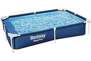 Bestway 56401 Steel Pro Pool | Swimming Pool, Rectangle Above Ground Fast Set Pool, Children’s Detachable Pool, Multiple Sizes, Blue, 221 x 150 x 43 cm