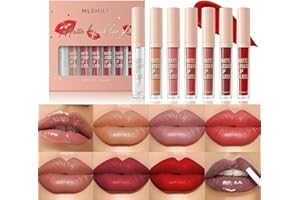 XINYUNXIN Juego de pintalabios líquidos mate con 6 brillos de labios mate y 1 bálsamo labial, brillo labial de terciopelo altamente pigmentado, kit de brillo labial impermeable de larga duración