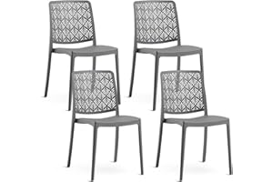 SIEDITI FUORI E DENTRO Stapelbare Stühle aus Polypropylen mit Glasfaser, wetterfeste Gartenstühle für außen oder innen, robust und pflegeleicht, modernes Design - Yara (4 Stühle, Dunkelgrau)