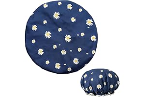 NECXON Bonnet de douche pour femme, double couche, imperméable, avec motif floral unique, réutilisable, pour cheveux longs, courts et bouclés (bleu)