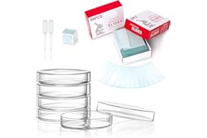 OTHMRO 50 Pcs Blank Microscope Slides, 100 Pcs 20x20mm Square Cover Glass, 5 Pcs 60mm Diax15mm Deep Lab Petri Plate Dish with Lid and 10 Test Pipette Droppers