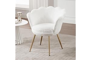 Ya-Home Faux Fur Accent Chair Upholstered Lounge Armchair with Golden Legs, Modern Petal Side Chair for Living Room/Bedroom, White