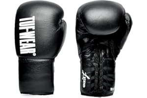 Tuf Wear Legend Leather Lace Up Boxing Training Workout MMA Bag Sparring Gloves Adults, 10oz, 12oz, 14oz, 16oz, Black, TW33788BLACK