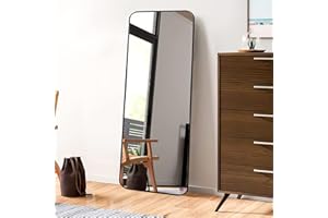 OWLKELA Specchio Verticale, Specchio da Terra Appendere con Angoli Arrotondati e Cornice Rettangolare, con Sostegno o Appeso, Adatto per Ingresso, Camera da Letto, Soggiorno, Nera, 110x40 cm