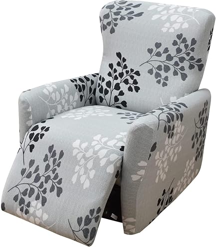 Highdi Copripoltrona Relax Reclinabile 4 Pezzi Elasticizzato - Fodera Con Tasche Laterali, Antiscivolo, Lavabile - Grigio Fiore Di Vite - Adatto A Poltrone 1 Posto - 4