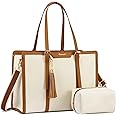 LOVEVOOK Laptop Tote Bags for Women 15.6 inch Ladies Handbags with Compartments Canvas College Teacher Work Bag Large Shoulder Cross Body Bag Waterproof for Office Business School Shopping Beige