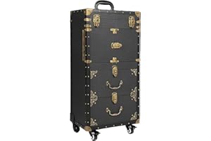 CLEADONG Friseurwagen Mit 3-Schubladen Und 4-Rollen,Rechteckig Friseur Koffer Mobil, Freistehend Friseurwagen Rollwagen Für Beauty Salon (Schwarz, 39 * 25.5 * 82cm, Max. Tragfähigkeit Etwa 25kg)