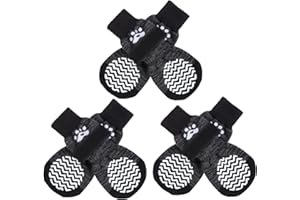 PUPTECK 3 Paar Anti Rutsch Hundesocken für Innenbereich - Hundeschuhe Pfotenschutz Sommer gegen hitze Winter Socken Schutz, Outdoor Traktions Kontrolle Stiefel für Hunde auf Hartholzboden Grey l