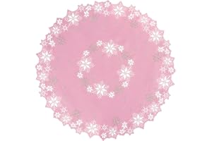 Simhomsen Embroidered Snowflakes Tablecloths for Christmas Holiday and Winter (Pink, Round 34 inches)