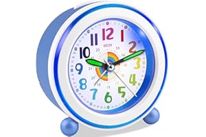 ‎EDILLAS Edillas Wecker Kinder Mädchen Jungen,Lernwecker Quarz Analog Ohne Ticken mit Snooze und Nachtlicht,Batteriebetrieben Kinderwecker für Kinderzimmer als Schulgeschenk (Dunkelblau)