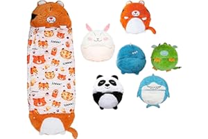 SAMNUERLY Schlafsack mit Kissen im Alter von 3+, 2 in 1 Tiger Schlafsack für Kinder, schläfriger Sack tragbarer und Faltbarer leichtes und atmungsaktives Tiercharakter Kinderkissen
