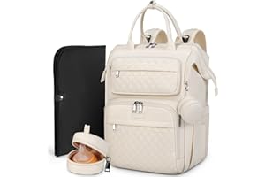 RAINSMORE Baby Wickelrucksack Groß Wickeltasche Rucksack mit Wickelauflage Schnullerhalter Kinderwagengurten Babytasche Diaper Bag Multifunktions für Mama und Papa Aprikose