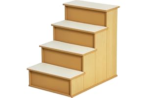PawHut Escalera para Perros de 4 Peldaños Escalera para Mascotas Escalones para Perros Gatos con Acolchados Desmontables Carga 30 kg para Cama Sofá 40x59x54,2 cm Natural y Crema