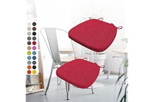 Aselbia 2er Set Stuhlkissen 40x38x3cm mit Bändern,Waschbare Sitzkissen rutschfest,Stuhlauflage Stuhlpolster Sitzkissen,Abnembar Bezug Mit Reißverschluss,Ideal für Zuhause Büro Küche Esszimmer,Weinrot
