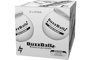 BUZZBALLZ COCKTAILS: Lotta Colada 200ml 13.5% alcohol | Premixed Piña Colada Cocktail (Pack of 12) | Ready To Drink | Made from Rum, Pineapple Juice & Coconut Cream