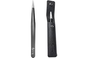 Beauty7 Pinzas profesionales Acero Inoxidable Pinzas de Extensión de Pestañas Pinzas de Precisión de Punta Curva con Estuche Reutilizable